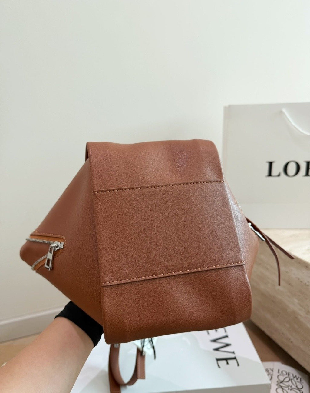 Loewe Twin-Zip Leather Hobo Shoulder Bag — detail