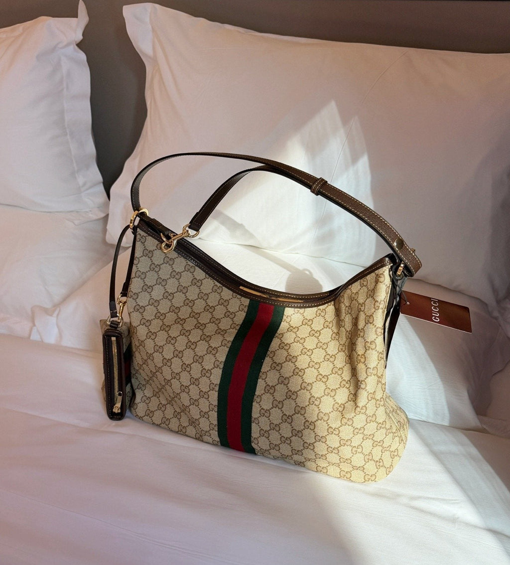Gucci GG Monogram Striped Tote with Pouch — front