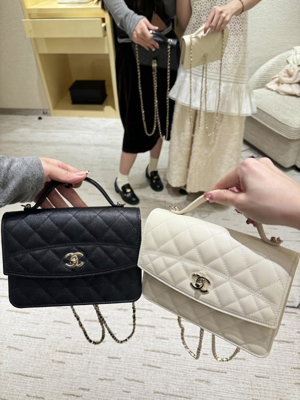 Chanel Quilted Top-Handle Flap Bag — comparison
