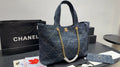 Chanel Quilted Denim Tote with Gold-Tone Chains — hero