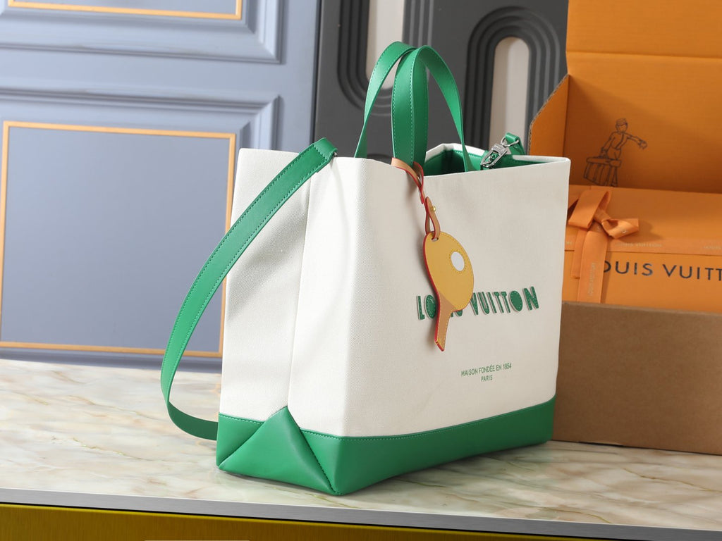 Louis Vuitton Shopper Tote with Green Trim — side