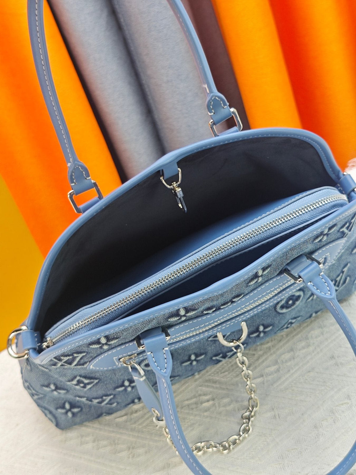 Louis Vuitton Ever More Blue Monogram Handbag — detail
