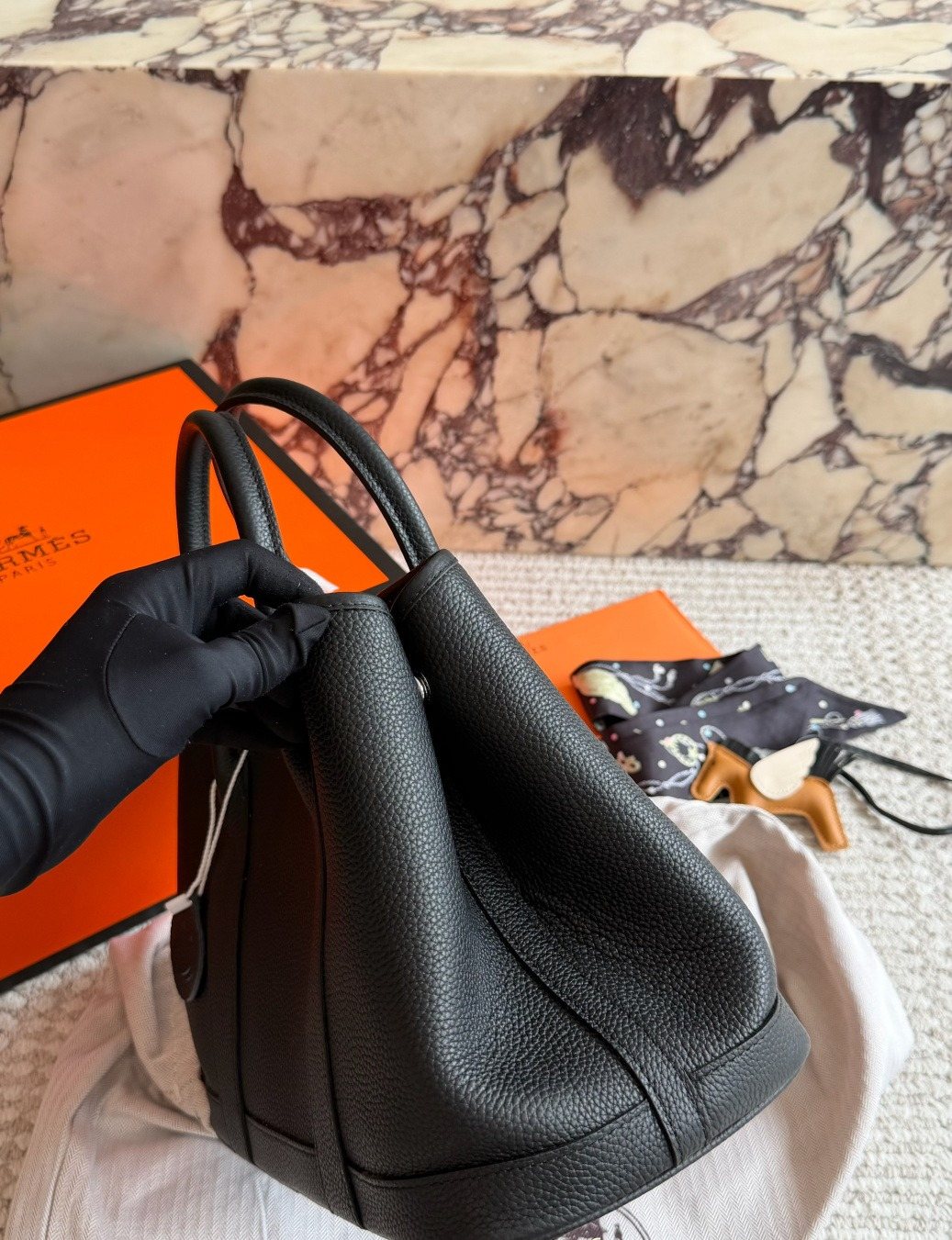 Hermès Garden Pebbled Leather Tote — side