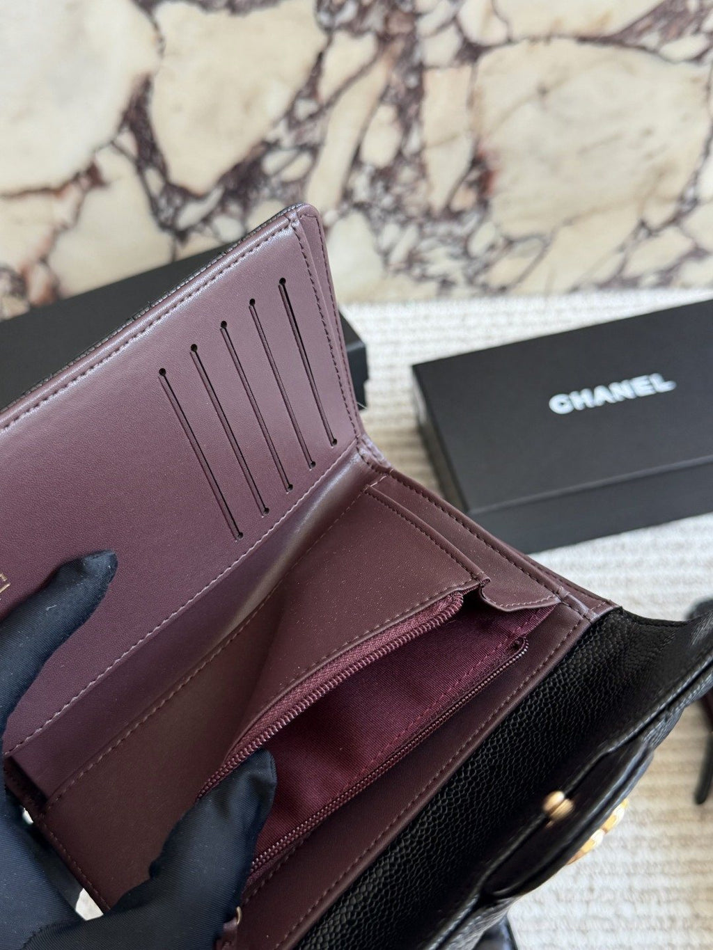 Chanel Black Diamond-Quilted Flap Wallet — front