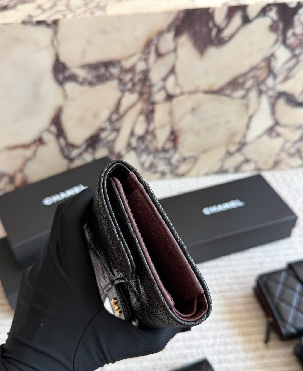 Chanel Black Diamond-Quilted Flap Wallet — side