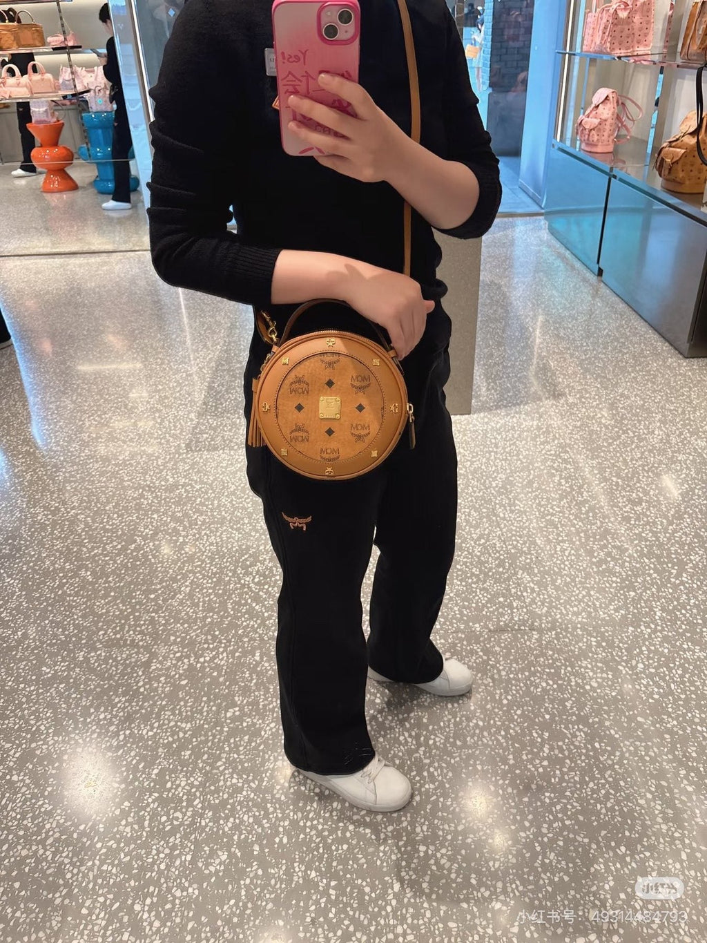 MCM Studded Round Top Handle Bag — model