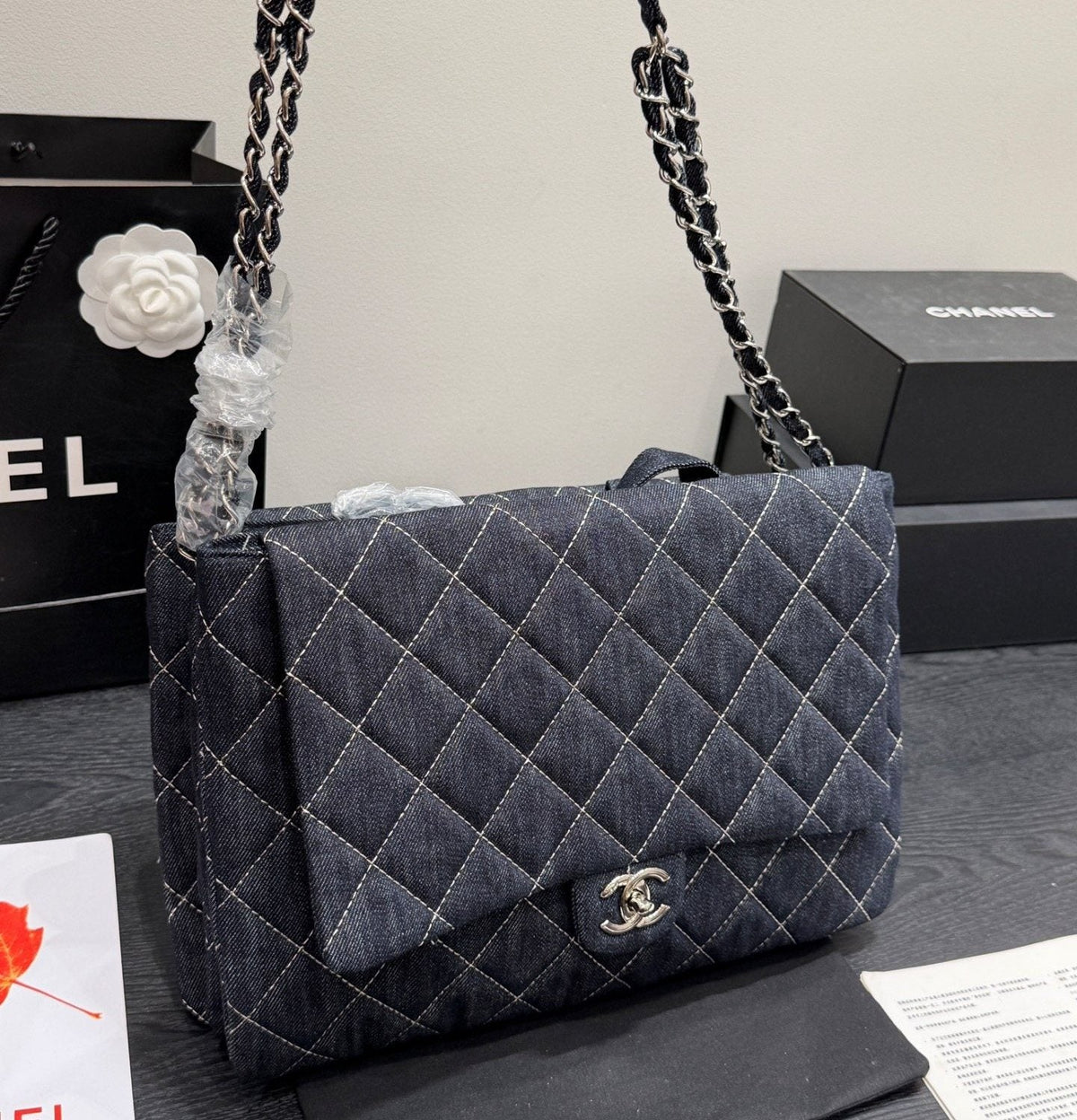 Chanel Quilted Denim Chain Tote — front
