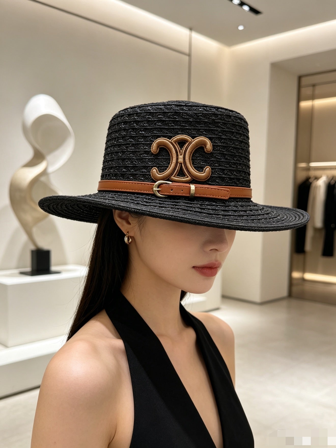 CELINE Straw Flat-Top Sun Hat