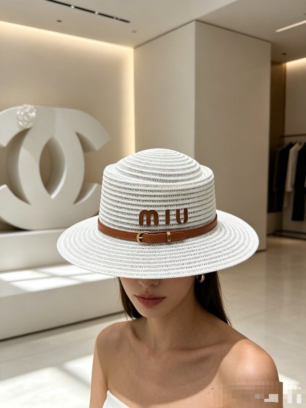 MIU MIU Concave Crown Flat Brim Cap