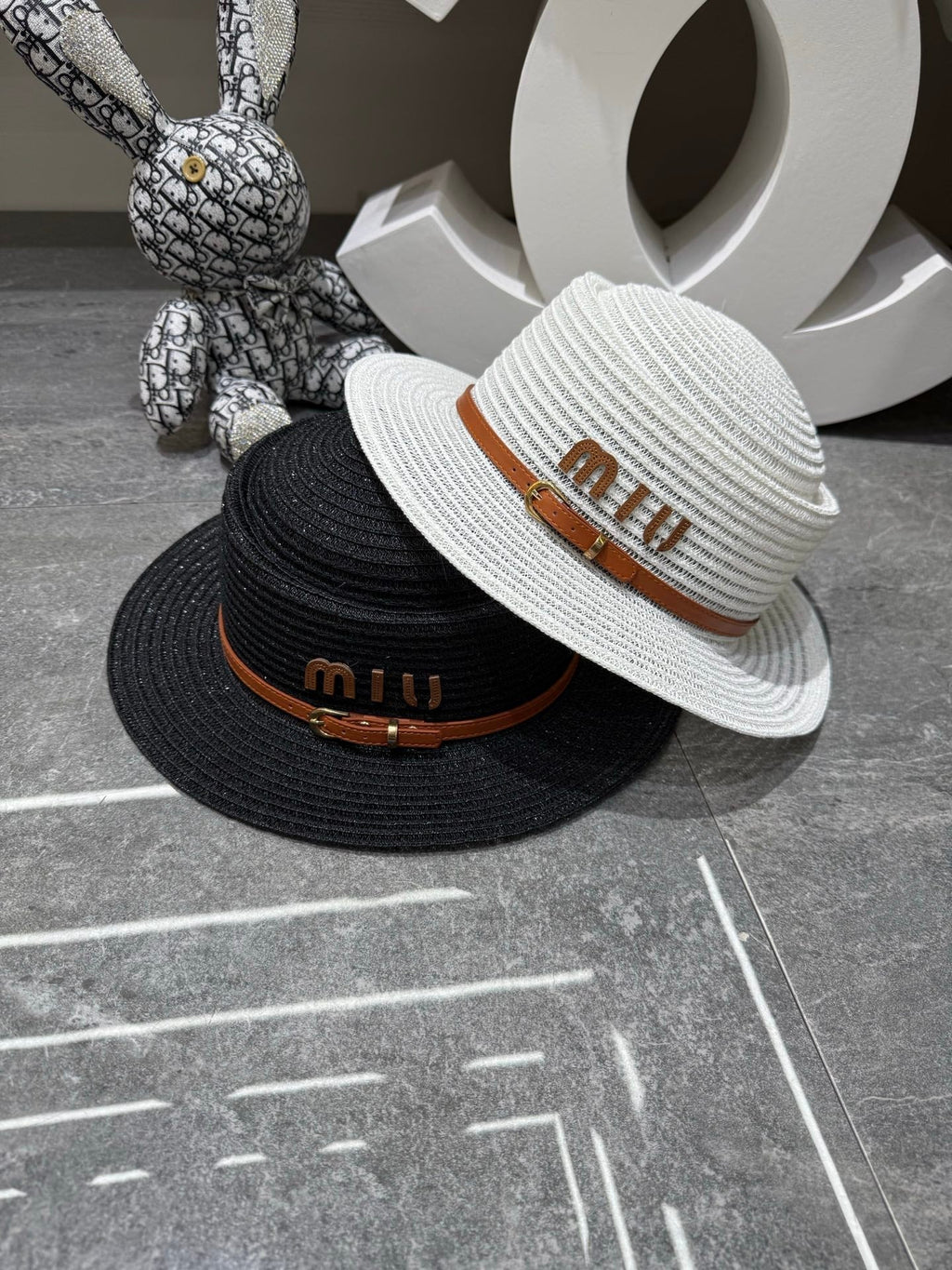 MIU MIU Concave Crown Flat Brim Cap